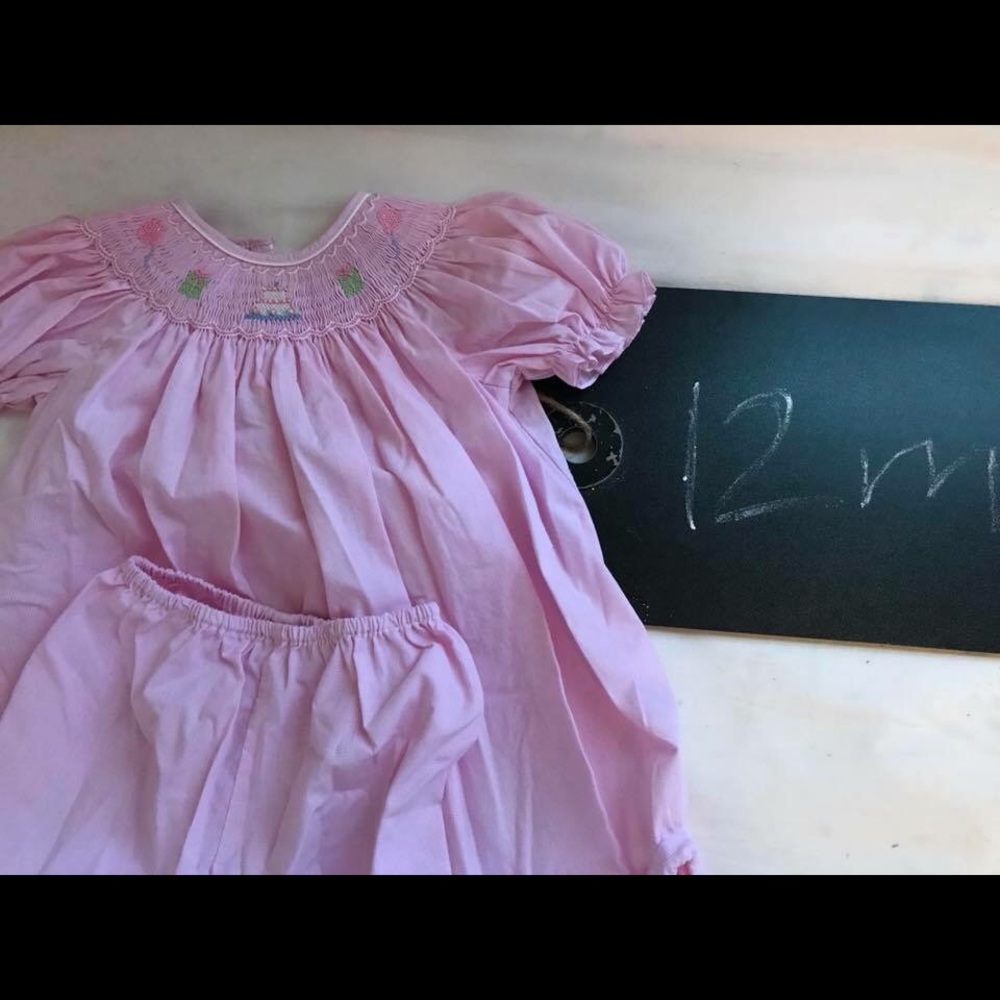 Smocked Pink Birthday Outfit w Bloomers
